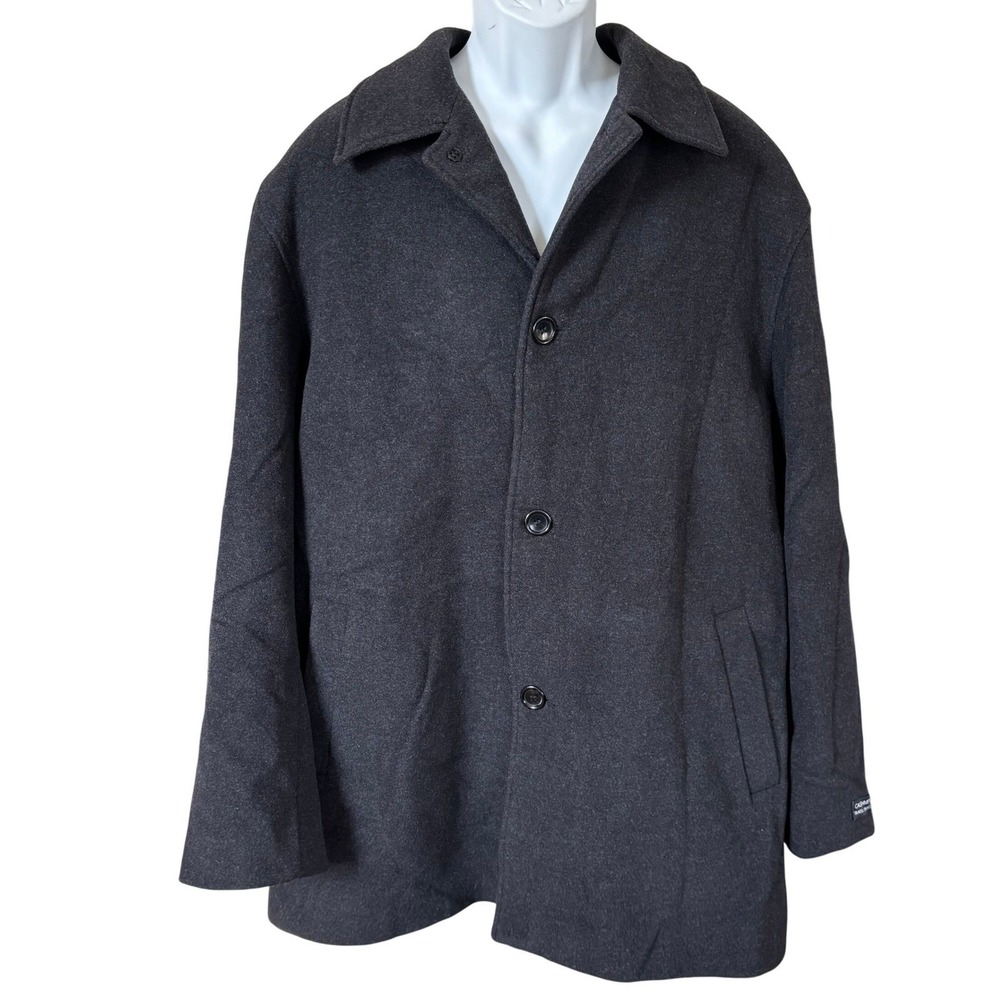 Kenneth Cole Wool Cashmere Pea Coat Men's Sz XXL Charcoal Gray Lambskin Collar